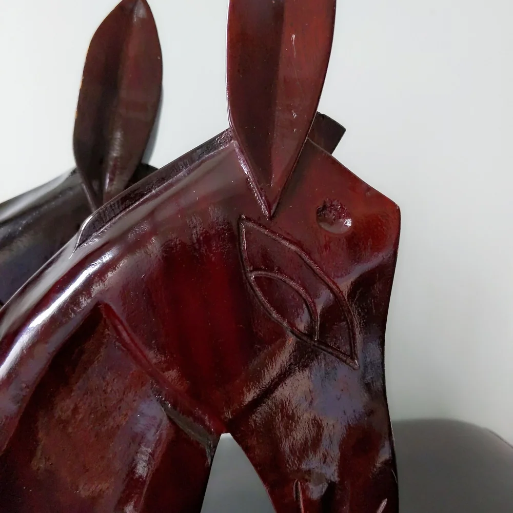 Rare! Vintage Mid-Century Carved San Juan PR Mahogany Wood Donkey Bookends